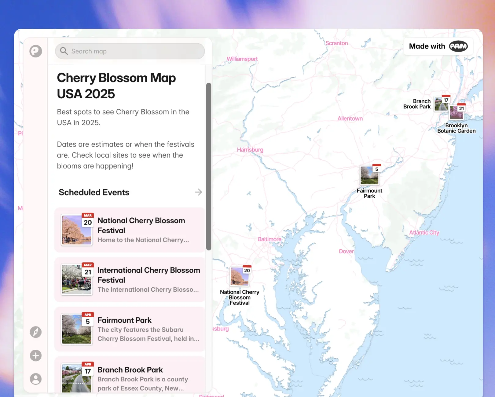 Image showing someone holding a mobile phone with a PamPam map