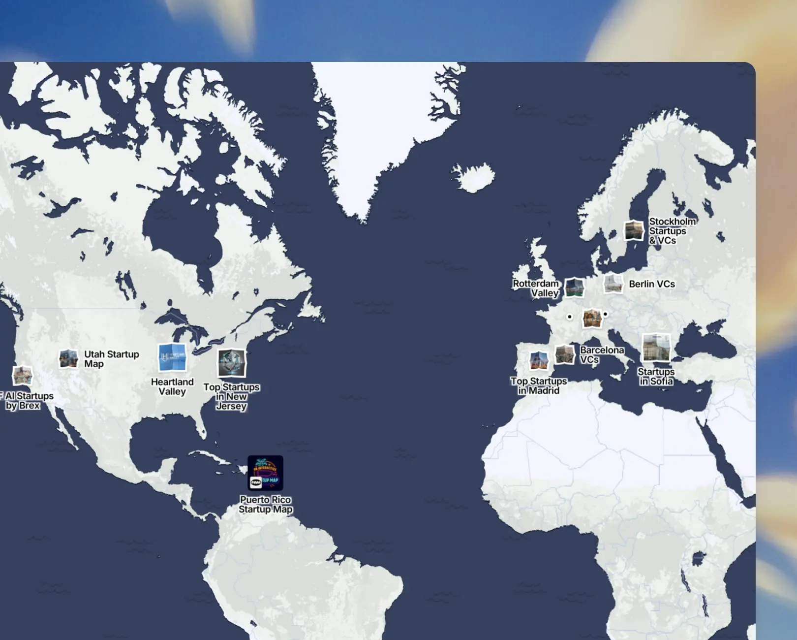PamPam Startup Hubs map featuring multiple cities and communities